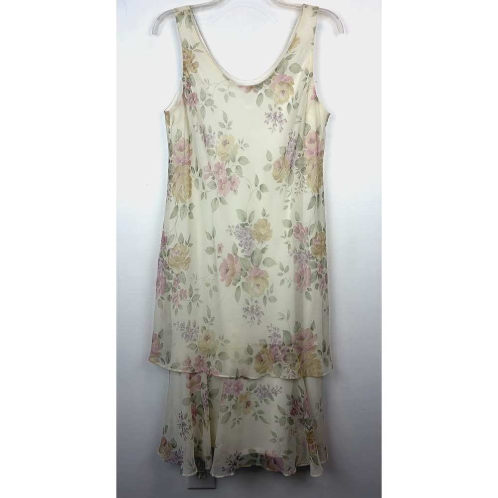 Y2K Vintage Floral Maxi Dress Green Purple 12 Overlay Cottage Prairie Feminine